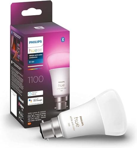 Image of Philips Hue White & Colour Ambiance Single Smart Bulb LED [B22 Bayonet Cap]-1100 Lumens (75W Equivalent).Works Alexa,Google Assistant and Apple Homekit.for Home Indoor Lighting,Livingroom and Bedroom