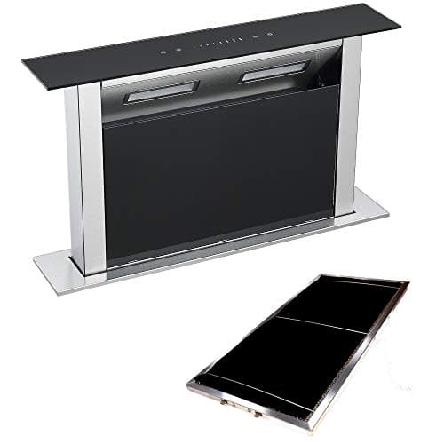 Image of Cookology Downdraft Extractor Fan & Filters in Black Glass - 60cm Width - Kitchen Island Cooker Hood - Touch Control Panel - Concealed in Worktop - Powerful Extraction Rate - Replaces Grease Filter