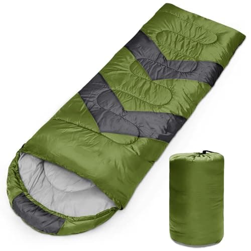 Image of Tesmien Sleeping Bag for Adults & Kids 3-4 Season Warm Weather and Winter Lightweight, Waterproof for Teens, Men's Indoor & Outdoor Camping/Traveling/Hiking, Army Green+Grey
