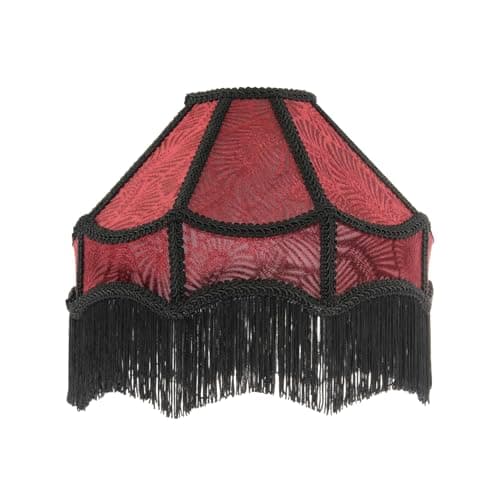Image of Vintage Victorian Style Lamp Shade in Burgundy with Black Tassels and Embroidered Trims | 30cm Diameter | Table and Pendant Shade by Happy Homewares