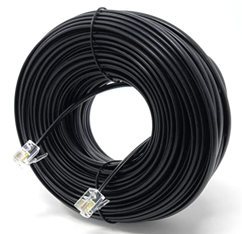 Image of DRUT 30m RJ11 to RJ11 Telephone Landline Cable ADSL (6P4C) Flat Lead High Speed BT Internet Broadband Male to Male Router, Modem, Phone Extension Wire (99ft Black)