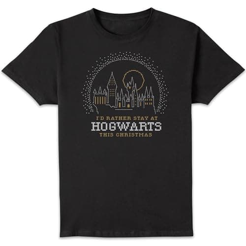 Image of Harry Potter I'd Rather Stay at Hogwarts Men's Christmas T-Shirt - Black 3XL