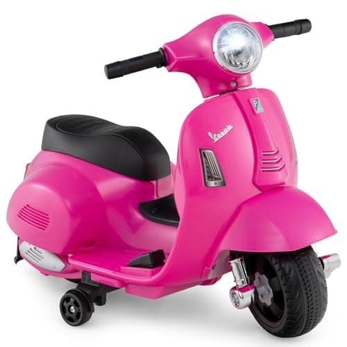 Image of GYMAX Kids Electric Motorbike, 6V Battery Powered Licensed Vespa Motorcycle with Training Wheels, Headlight and Horn Sound, Children Ride on Motor Bike for 18-36 Months Old Boys Girls (Pink)