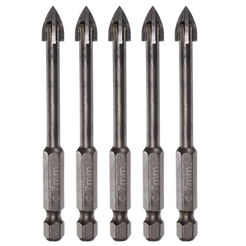 Image of sourcing map 5pcs Titanium Coated Masonry Drill Bit, 7mm Triangle Concrete Drill Bits Ceramic Tile Drill Bit with 1/4" Hex Shank for Mirror and Ceramic Tile on Concrete Brick Wall