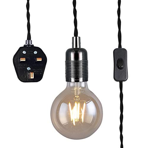 Image of Black Pendant Light Fitting with Plug-in, Vintage Style Hanging Light KIT E27 Lamp Holder,4500MM Braided Twisted Cable with On/of Switch-KIT04BPG