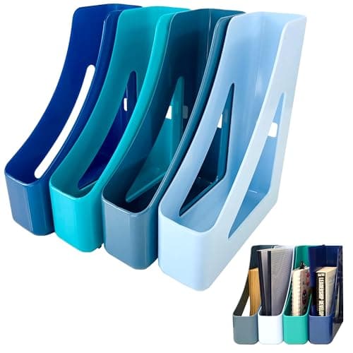 Image of Deflecto Cool Breeze Set of 4 x A4 Magazine File In Deep Blue and Aqua Tones - Desktop File Organise - A4 File Holder Magazine Storage - Desk File Organiser -A4 Document Holders Magazines - CP038YTCB
