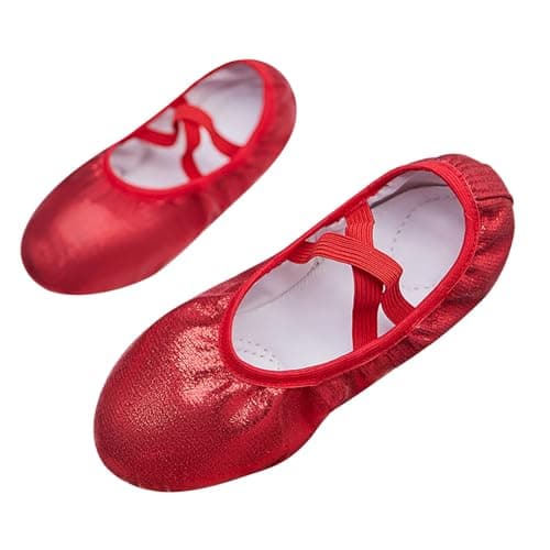 Image of Ballet Shoes for Girls,Toddler Kids Sequin Ballroom Dance Shoes Glitter Leather Split Sole Dance Shoes School Professional Practice Outfit Red Size 8