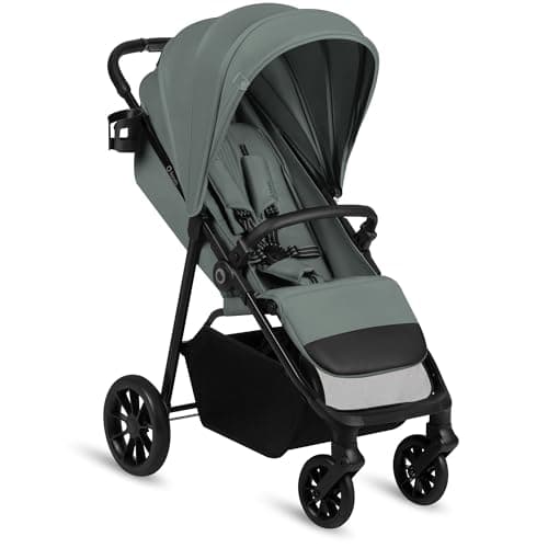 Image of Lionelo Emerald Pushchair Stroller from 6 Months to 22 kg, Lightweight Folding Stroller with One-Hand Fold, Flat Recline, 360° Swivel EVA Wheels, UPF50+ Waterproof Canopy, Large Basket, Cup Holder