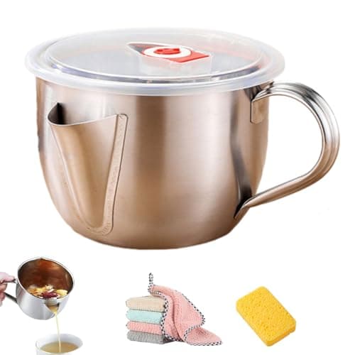 Image of Fat Separator with Dual Spout Design, Premium 304 Stainless Steel Gravy Separator & Fat Separator Cup, 34oz Meat Strainer for Grease Cooking, Safe Cool-Touch Handle for Soup, Hot Pot (with Lid)