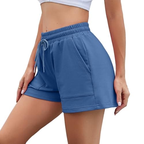 Image of Irdcomps Women's Running Shorts Gym Cotton Sweat Jogging Sports Workout Cycling Athletic Lounge Hiking High Waist with Pockets Blue,M