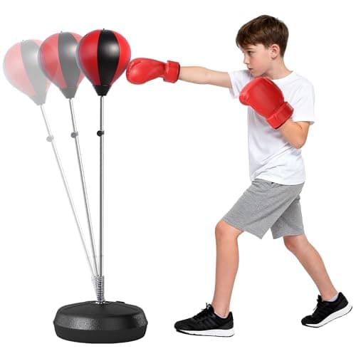 Image of HOMCOM Punching Bag with Stand, 126-144 cm Height Adjustable Boxing Set Free Standing Speed Bag with Gloves and Air Pump for Teenagers Home Gym Workout