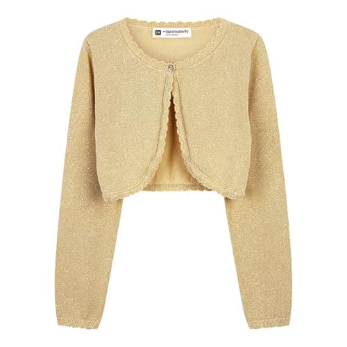 Image of BlackButterfly Girls Long Sleeve Sparkle Cardigan Childrens Kids Bolero Shrug (Gold, 11-12 Years)
