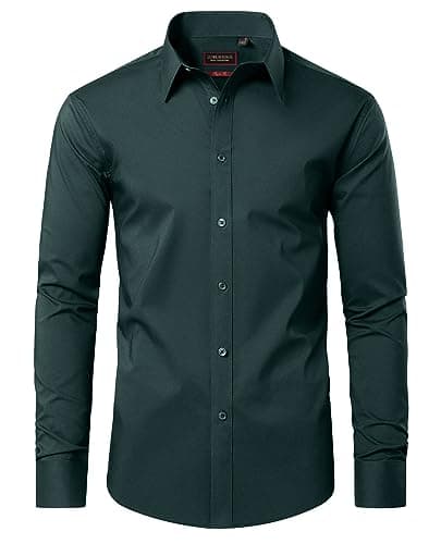 Image of DEMEANOR Dress Shirts for Men Long Sleeve Mens Dress Shirts Cotton Regular Non Iron Formal Shirts for Men Dress Shirt Dark Green