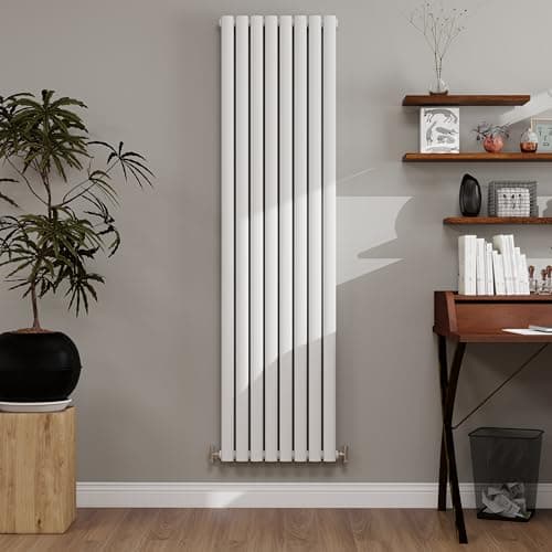 Image of 1800×472mm White Vertical Designer Radiator 5947 BTU - Double Panel Modern Central Heating System for Bathroom, Kitchen & Living Room, Energy Efficient Designer Heater