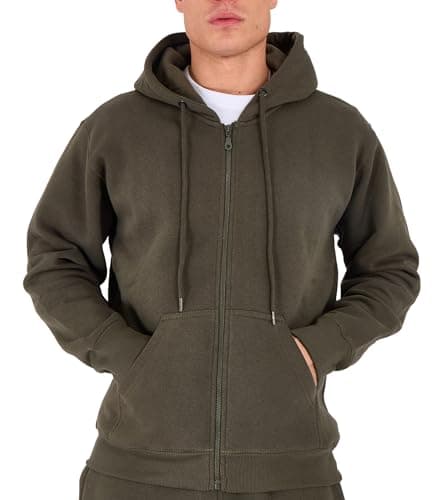 Image of LABEL APPAREL Mens Zip Up Hoodie 300GSM Fleece Plain Pullover Zipped (UK, Alpha, L, Regular, Regular, Olive Green)
