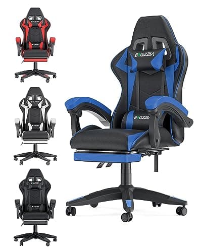 Image of bigzzia Gaming Chair with Footrest and Ergonomic Computer Chair Reclining PU Leather High Back Video Game Chair (Blue)