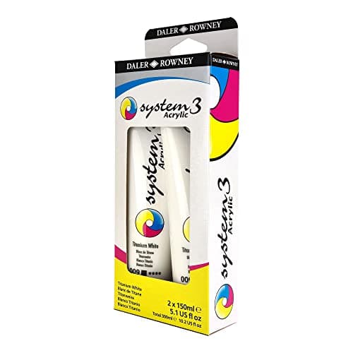 Image of Daler-Rowney System3 150ml Titanium White Acrylic Paint Twin Pack Set, Vibrant Colours, Multi-Surface, For Professional Artists & Students