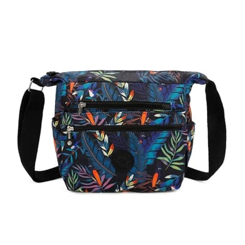 Image of YDezire Leafy Cross body Shoulder Bags, Nylon Crossbody Bags with Adjustable Shoulder Strap, Side Pockets, Waterproof Handbags for Women, Messenger Travel Handbags (Multicolour Leaves Prints)
