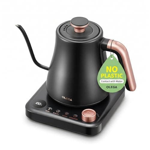 Image of OLEGA Gooseneck Electric Kettle: 1200W Electric Kettles with Temperature Control 0.8L Stainless Steel Electric Tea Kettle Gooseneck Kettle for Coffee Tea Keep Warm, Black (Black)