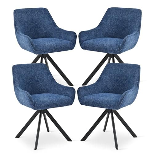 Image of Goeurvant Dining Chairs Set of 4 with Armrests, 360° Swivel Chairs, Kitchen Chair with Metal Frame and Backrest for Dining Room, Living Room, Office, Blue-Chenille