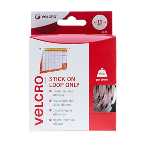 Image of VELCRO® Brand | Stick On Coins | Loop Side only | Double Sided Self Adhesive Sticky Coins Perfect for Room Décor & Home, Office, Garage Use | White | 19mm x 19mm | Pack of 125