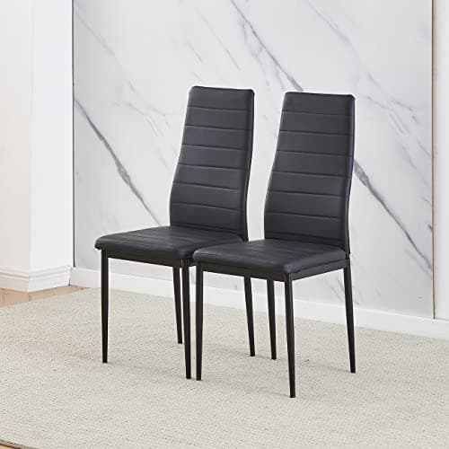 Image of Homullel Modern Upholstered Dining Chairs Set for Dining Room, Kitchen, Kitchen Chairs Set of 2, Stainless Steel Frame (Faux Leather, Black)