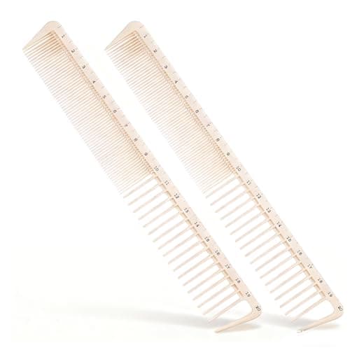 Image of 2PCS Hair Cutting Combs with Ruler Measurements, Anti-Static Professional Barber Comb for Salon, Hair Stylists and Barbers, Fine Cutting Combs