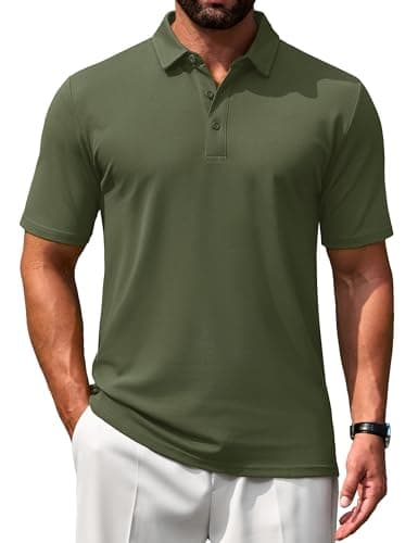 Image of TACVASEN Polo Shirts for Golf Short Sleeve Collared Casual Tops Summer Qick Dry Cotton T Shirt for Work Sport Green,M