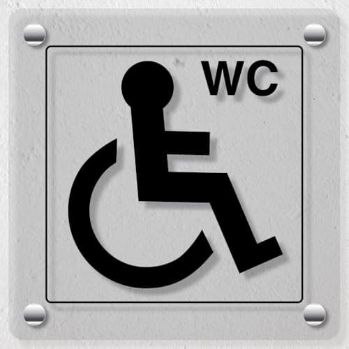 Image of V Safety Disabled WC Symbol - 150 x 150 mm - Acrylic Perspex Cast Clear Safety Sign
