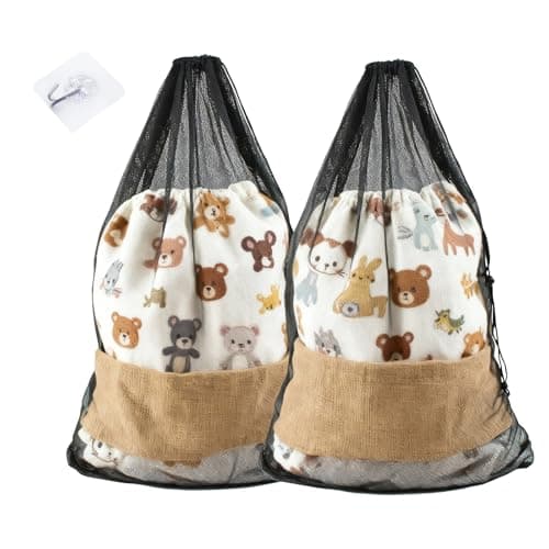 Image of DAWRIS 2 Pieces Mesh Laundry Bag XXL, 70 X 90 cm Washing Net Bag Fine Net Bags for Laundry with Drawstring Washing Machine, for Clothes Duvet Covers Dormitory Travel with Hook (Black)