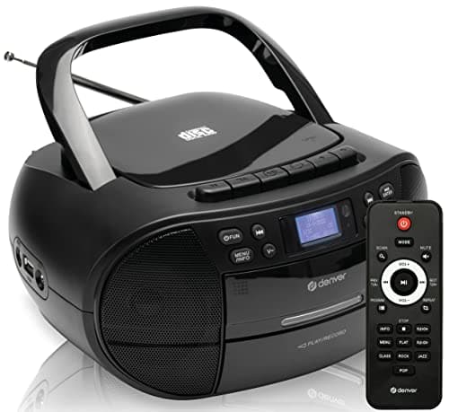Image of Denver Portable Radio CD Tape Cassette Player With DAB Radio – Mains or Battery Power, Cassette Tape Play & Record, DAB+ & FM Clock Radio & Alarm, USB for MP3 Playback, Stereo System Boombox - TDC-280