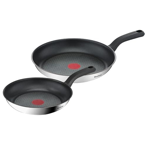 Image of Tefal Comfort Max 24/28cm Stainless Steel Frying Pan Set, Durable Non-Stick Pan with Thermo-Spot Heat Indicator, Induction Compatible Base, Comfortable Grip Handle, G726S204