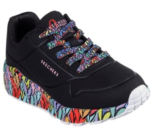 Image of Skechers Girl's Uno Lite Subtle Love Sneakers, Black Synthetic/Multi Trim, 10 UK Child
