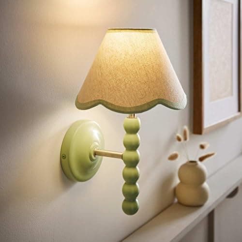 Image of ValueLights | Bobbin Green Wall Light with Trim Scallop Shade and Bulb | Wall Lights, Home Décor & Improvement Essential | Mains Wired