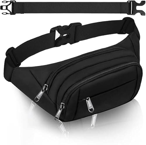 Image of 4 Pockets BumBags Ladies 35cm Extended Belt Large Waist Bum Bag Men,Large Capacity Waist Bag Waterproof Black Fanny Pack for iPad mini & iPhone- Gift Bag Women for Sport Travel Hiking Cycling
