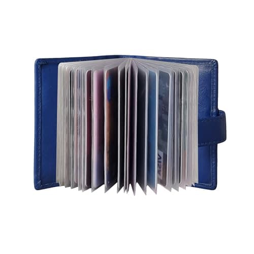 Image of STARHIDE Minimalist Slim Cardholder for Men Women, Small RFID Blocking Credit Card Holder, 24 Card Slots Wallet, Removable Plastic Case, Double Button Closure (Blue)
