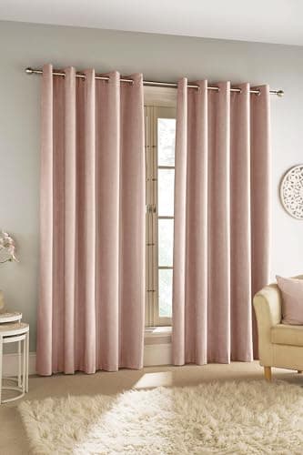 Image of Enhanced Living Savoy Blush Pink Velvet Chenille 100% Blackout Thermal Eyelet Curtains - 66 x 90 inch (168 x 229cm) - Energy Saving & Noise Reducing Curtains for Living Room & Bedroom