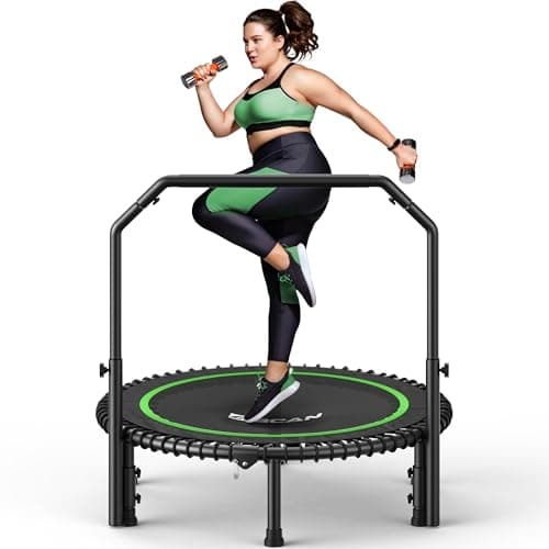 Image of B BCAN 40'' Rebounder Trampoline for Adults, 204kg Foldable Mini Trampoline with Adjustable Foam Handle, Mute & Pre-assembled Fitness Trampette Indoor