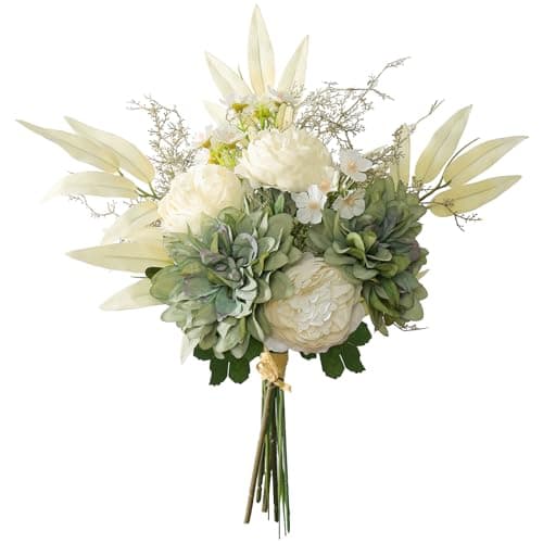 Image of Betylifoy Fake Wedding Bouquet Artificial Flower Faux Flowers Artificial bouquet Romantic Artificial Flowers Silk Flowers Real Touch for Wedding Office Party Decorations (Dahlia-Green)