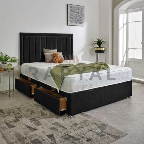 Image of Divan Bed Superstore Luxe Plush Divan Bed + Memory Sprung Mattress + 24” Headboard (Black, Double, No Drawers)