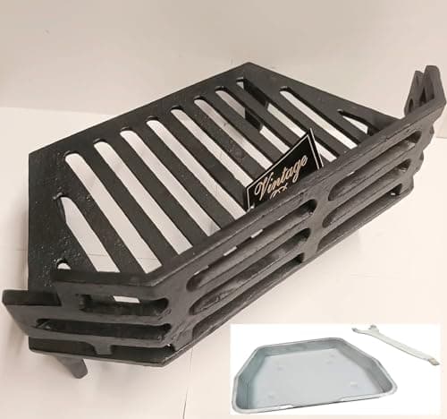 Image of Vintage Decor® WW Victorian Premium Grade Cast Iron Fire Grate with Removable Coal Saver Guard Heavy Duty 5kg > 16 Inch Fireplace Opening 4 Legs Matt Black Heat Resistant Finish with Ashpan Open Fire