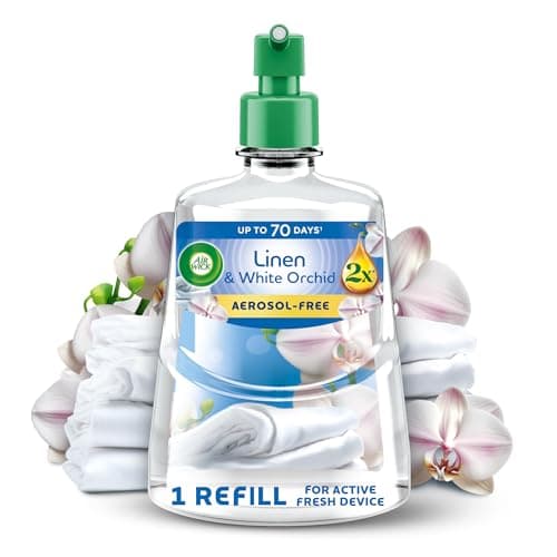 Image of Air Wick Linen & White Orchid Aerosol-Free Automatic Spray Refill 228ml, Lasts up to 70 Days, Air Freshener