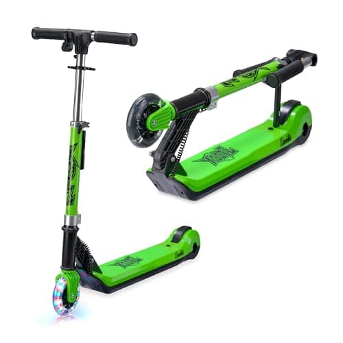 Image of Xootz Kids' Elements Electric Foldable Scooter, LED Light Up Wheel and Collapsible Handlebars, Age 6+, Green