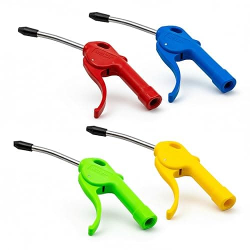 Image of WELZH Air Blow Gun Set 4-Piece Colour-Coded Compressed Air Dust Cleaning Tools with Precision Metal Nozzles & Ergonomic Handles Red Green Blue Yellow for Garage Workshop Maintenance 6199-WW