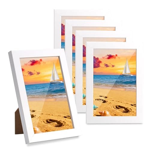 Image of 5 Pcs White Solid Wood Picture Frames 15x10cm (6x4 in), Small Wooden Frames for Tabletop Display or Wall Mounting, Home Decor for Living Room, Bedroom, Office, Hallway