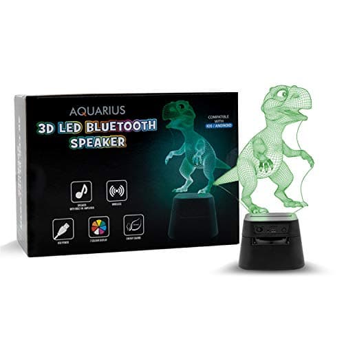 Image of AQUARIUS 3D LED Dinosaur Night Light & Bluetooth Speaker, Colourful Optical Illusion Lamp, Colour Changing Bedside Bedside Lamp for Kids Bedroom