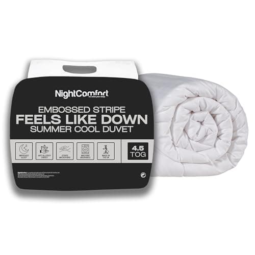 Image of Night Comfort 4.5 Tog Summer Cool Single Duvet - Hypoallergenic, Anti-Allergy Microfibre Soft Touch Satin Stripe Cover - Feels Like Down Hotel Collection Lightweight Duvet (White, 135cmx200cm)