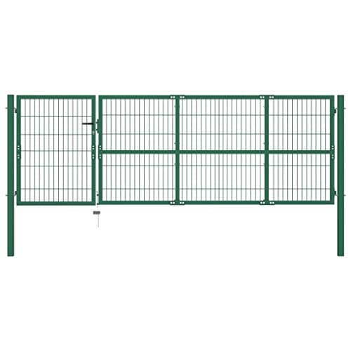 Image of vidaXL Garden Patio Fence Gate with Posts 350x100cm Steel Green Yard Door