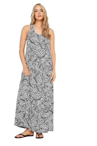 Image of Long Tall Sally - LTS Tall Abstract Print Racer Back Maxi Dress - Women's Black