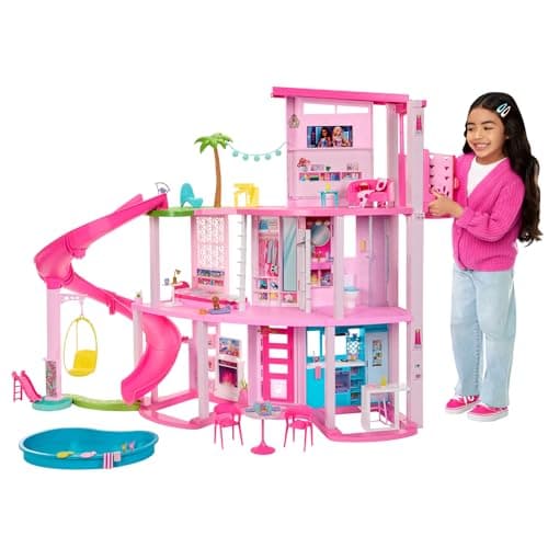 Image of Barbie Dreamhouse, 3-Storey House with 10 Play Areas Including Pool, Slide, Elevator, 75 Doll Accessories, Toy Puppy, Adult Assembly Required, Toys for Ages 3 and Up, One Toy House, HMX10
